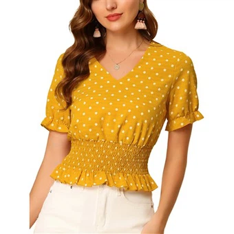 Ženske polka točkice bluza v vrat